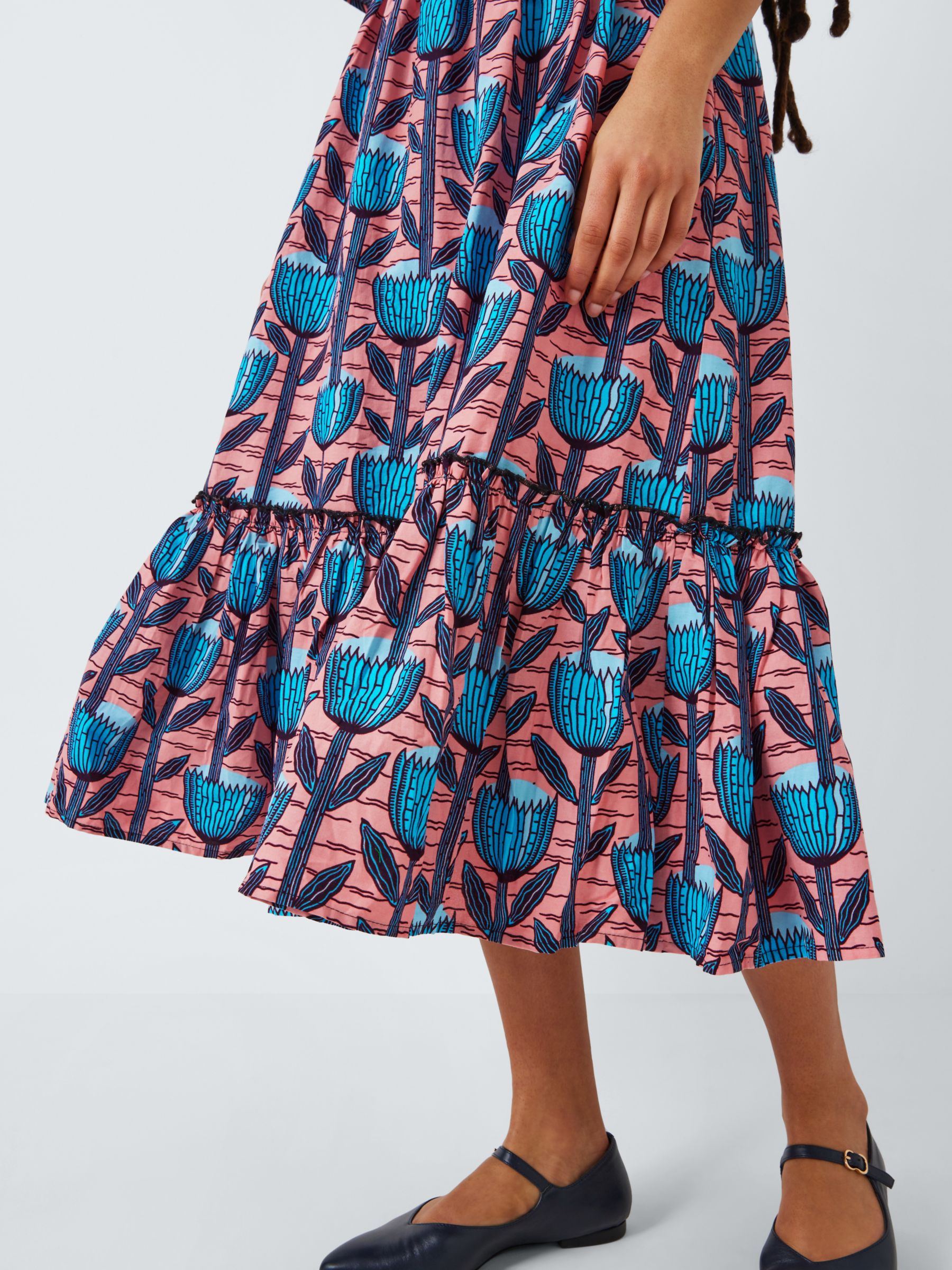 Kemi Telford Floral Print Cotton Midi Dress, Pink/Multi, S