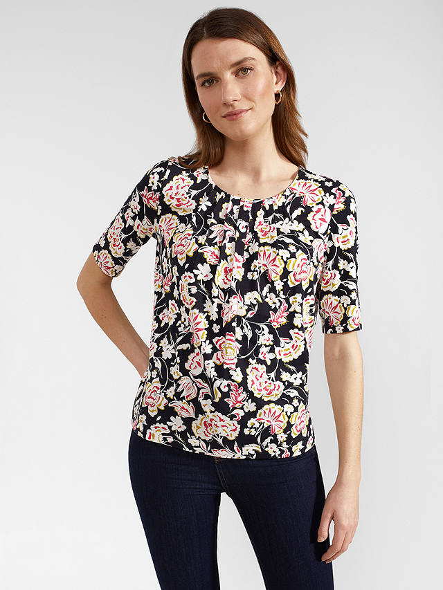 Hobbs Jacqueline Ecovero Floral Top, Navy Damask/Multi
