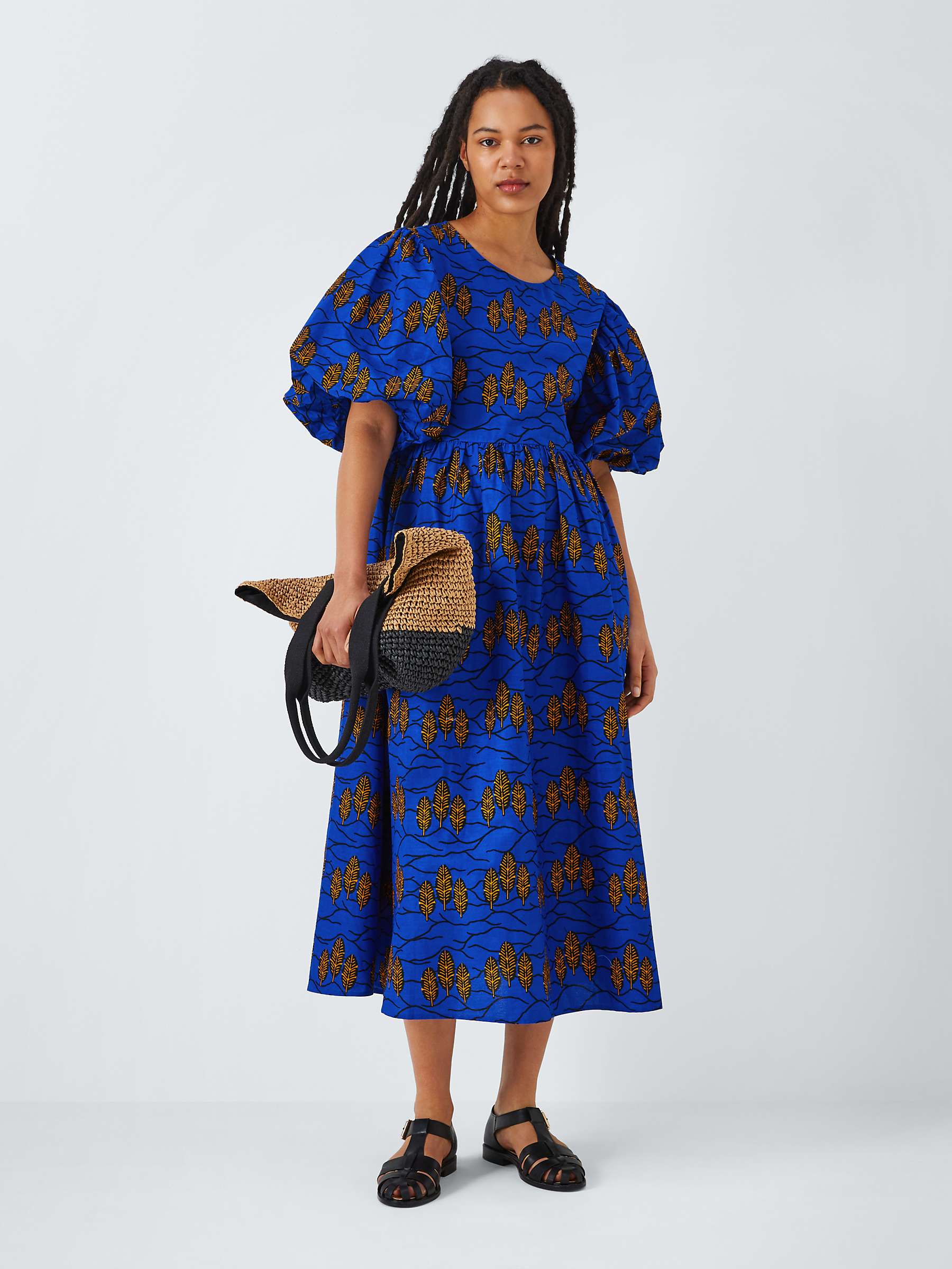 Buy Kemi Telford Leaf Print Puff Sleeve Midi Dress, Blue Online at johnlewis.com