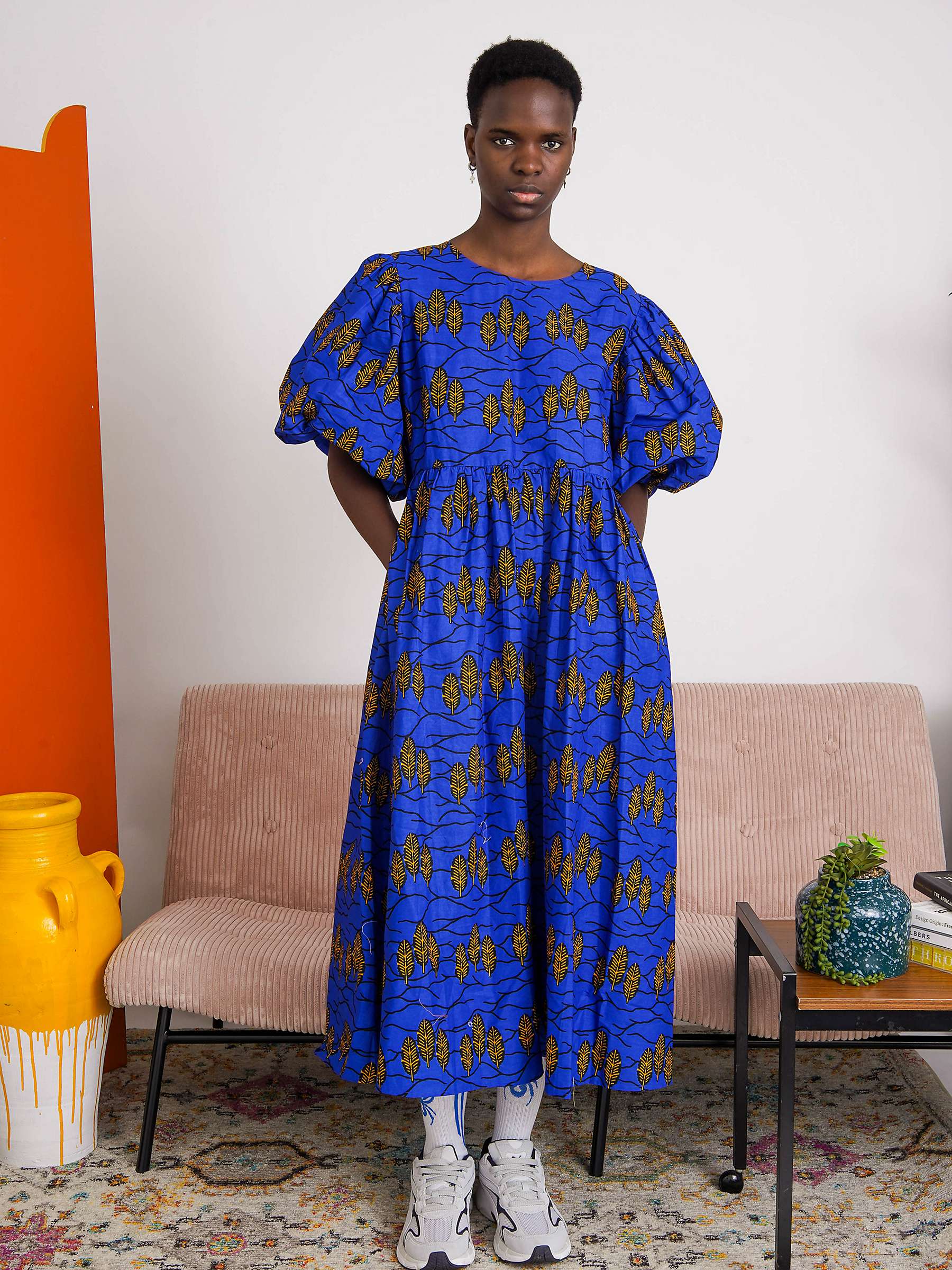 Buy Kemi Telford Leaf Print Puff Sleeve Midi Dress, Blue Online at johnlewis.com