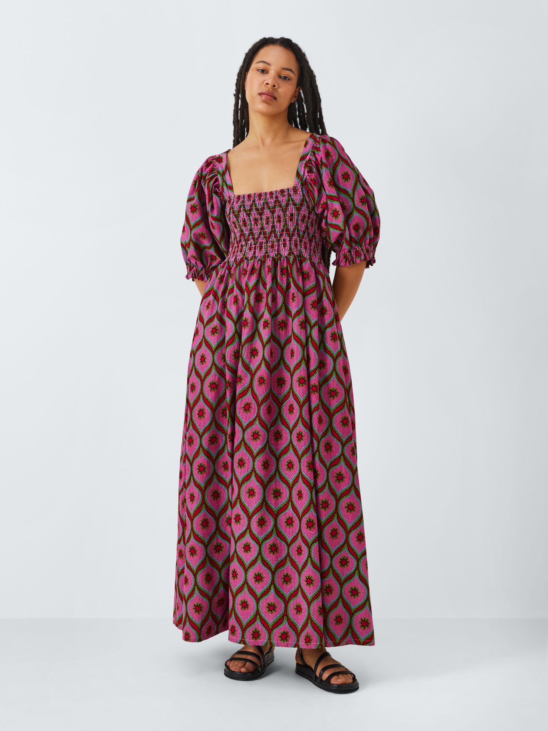 Kemi Telford Geo Print Cotton Maxi Dress, Pink, XS-S