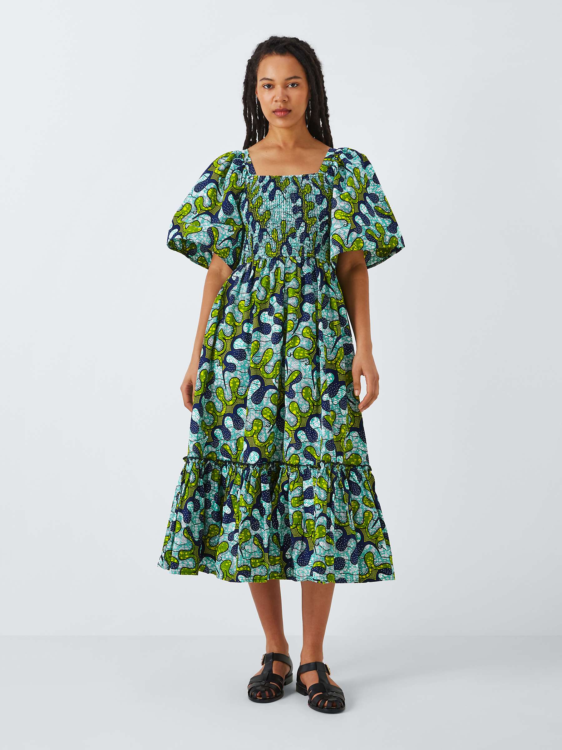 Buy Kemi Telford Abstract Print Cotton Midi Dress, Green/Multi Online at johnlewis.com