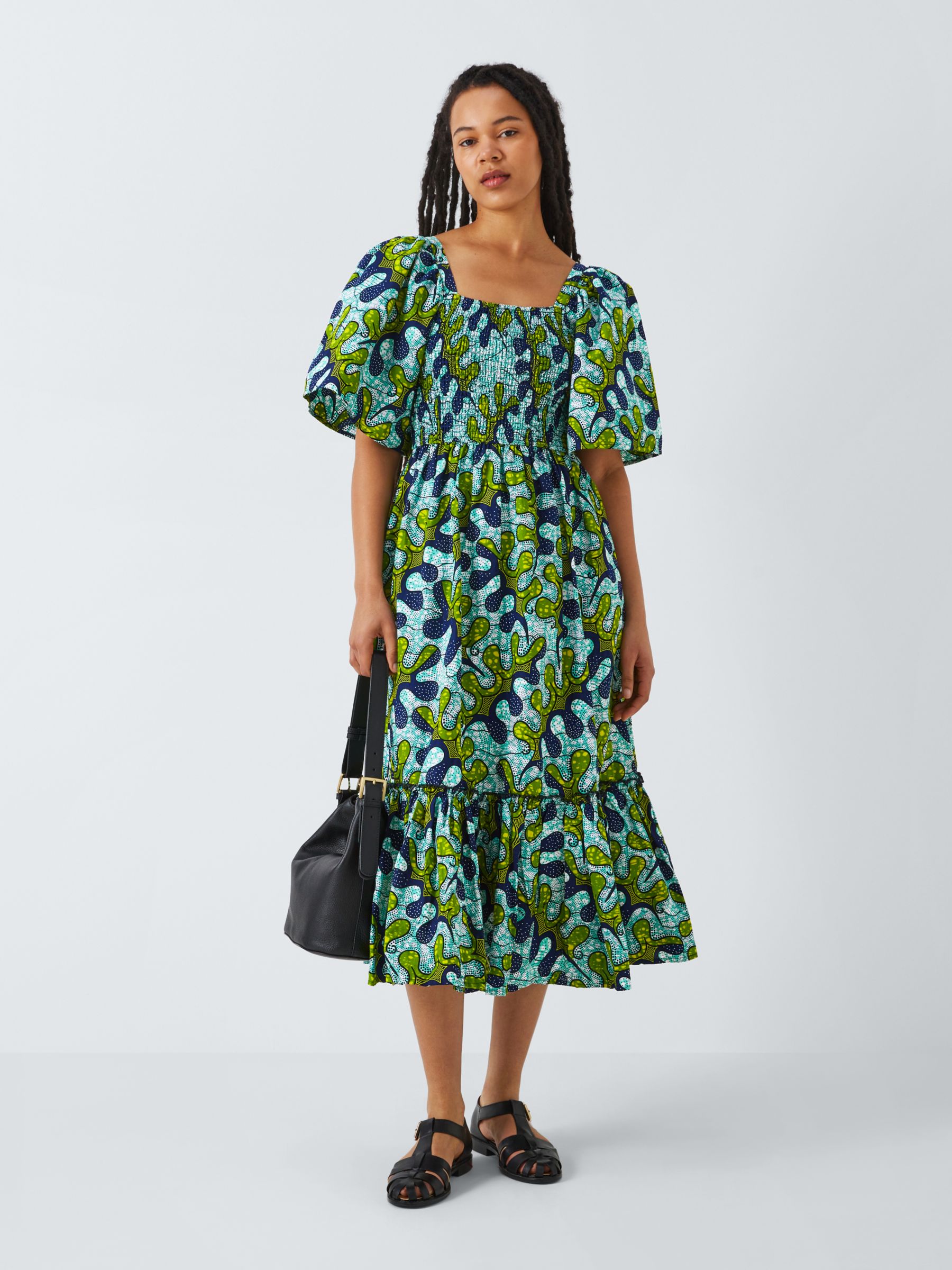 Kemi Telford Abstract Print Cotton Midi Dress, Green/Multi, S