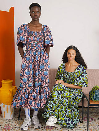 Kemi Telford Abstract Print Cotton Midi Dress, Green/Multi
