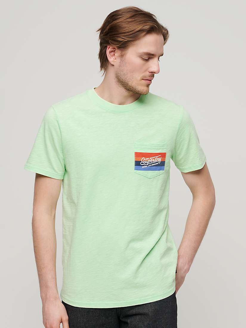 Buy Superdry Cali Striped Logo T-Shirt, Neon Mint Green Slub Online at johnlewis.com