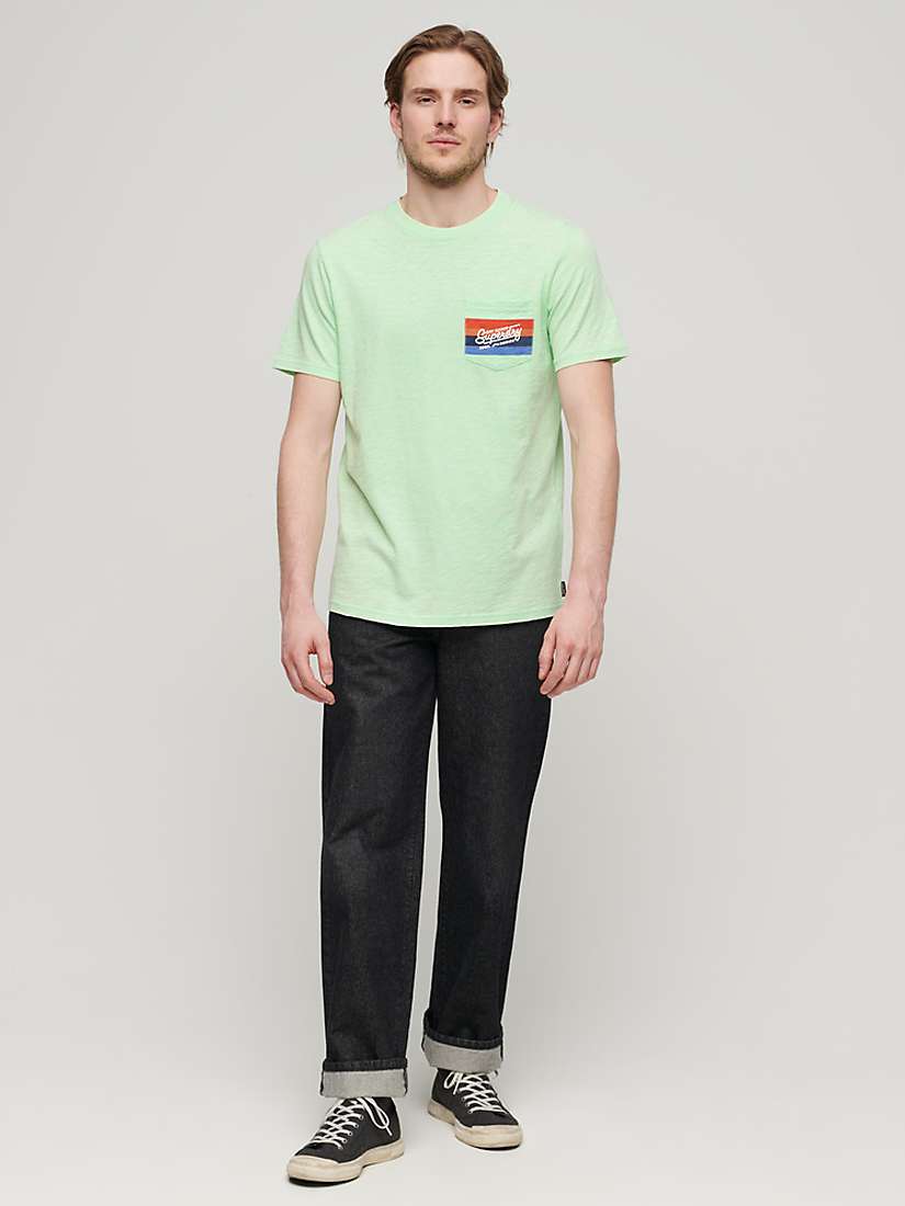 Buy Superdry Cali Striped Logo T-Shirt, Neon Mint Green Slub Online at johnlewis.com