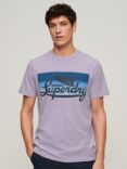 Superdry Cali Striped Logo T-Shirt, Lavender Purple Slub