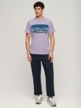 Superdry Cali Striped Logo T-Shirt, Lavender Purple Slub