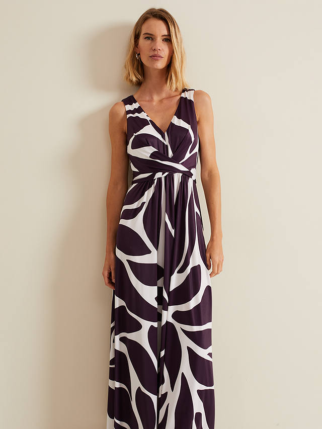 Phase Eight Palmer Leaf Maxi Dress, Purple/White