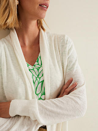 Phase Eight Louise Linen Blend Longline Cardigan, Ivory