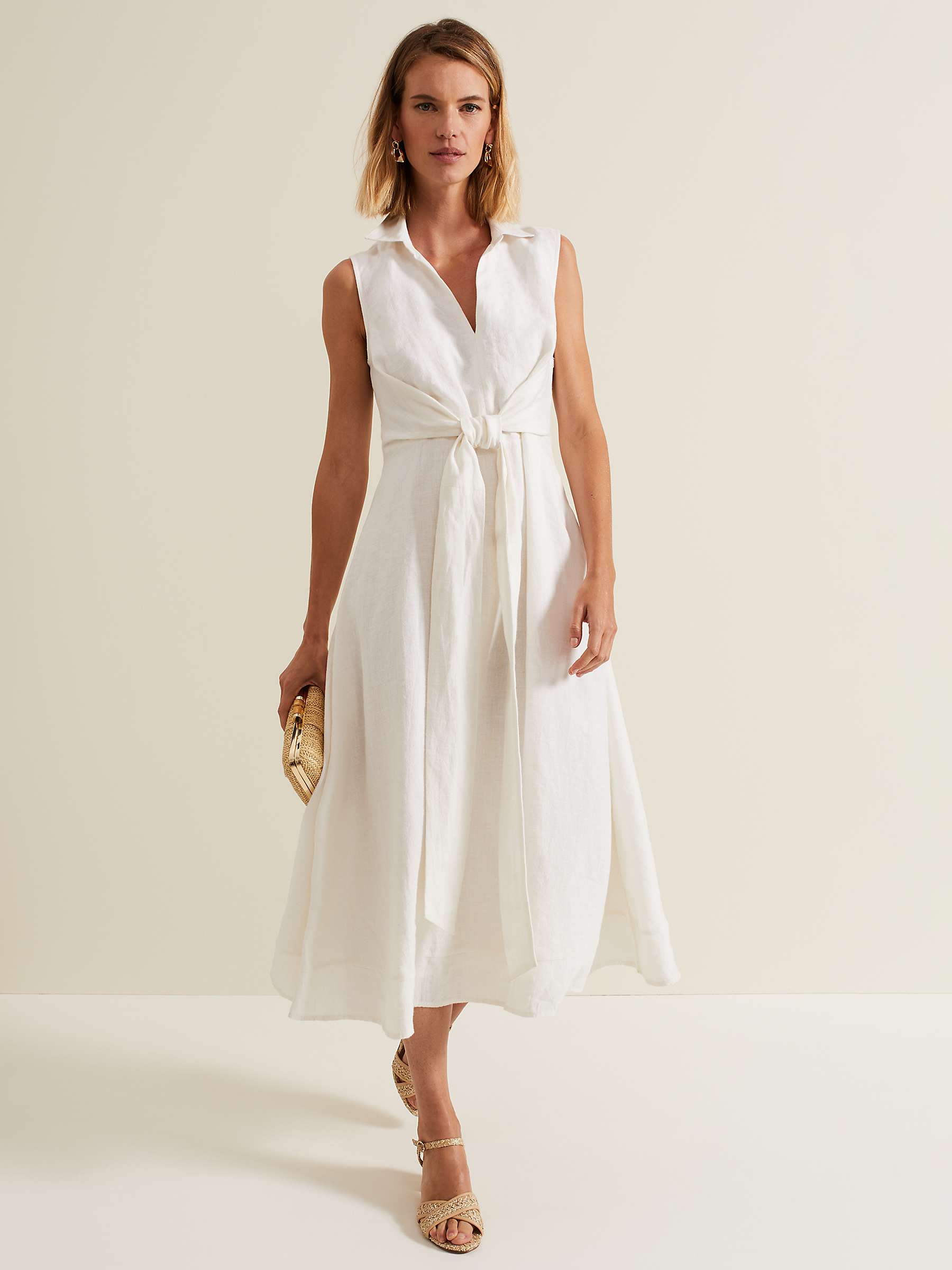 Buy Phase Eight Becky Midi Linen Blend Dress, White Online at johnlewis.com