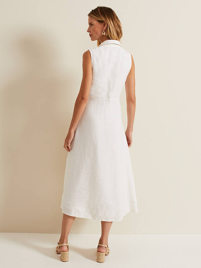Phase Eight Becky Midi Linen Blend Dress, White