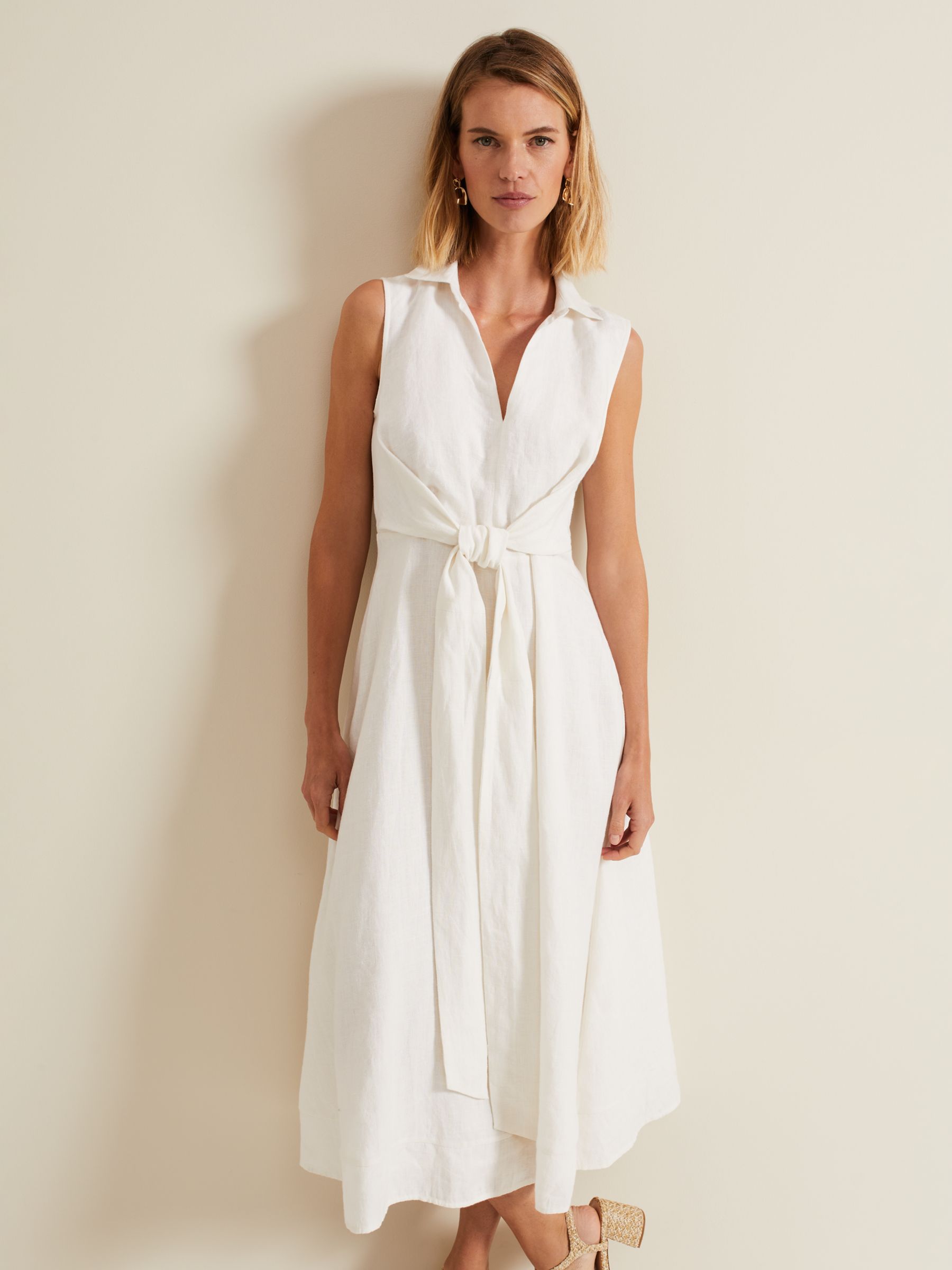 Buy Phase Eight Becky Midi Linen Blend Dress, White Online at johnlewis.com