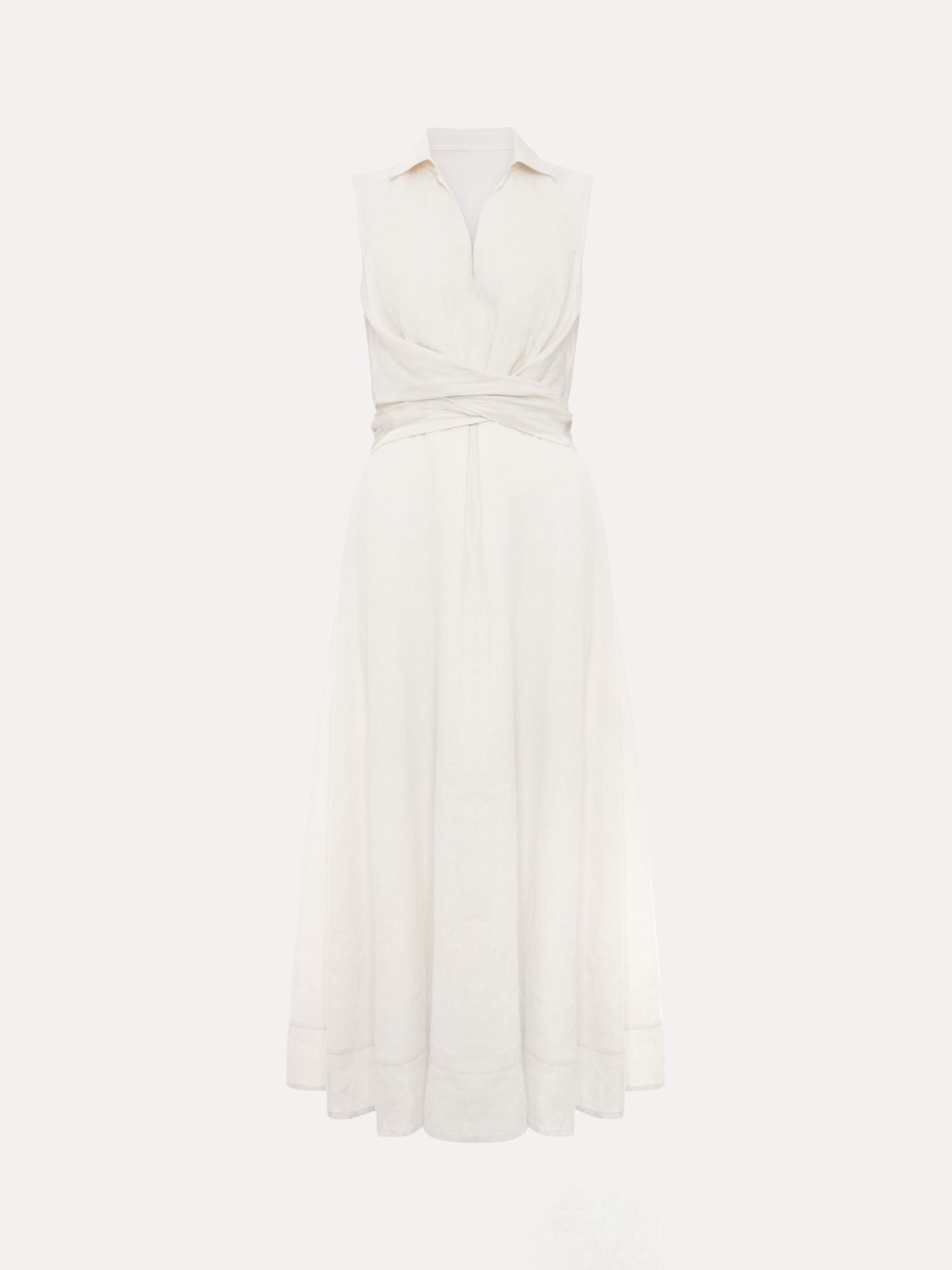 Phase Eight Becky Midi Linen Blend Dress, White, 16