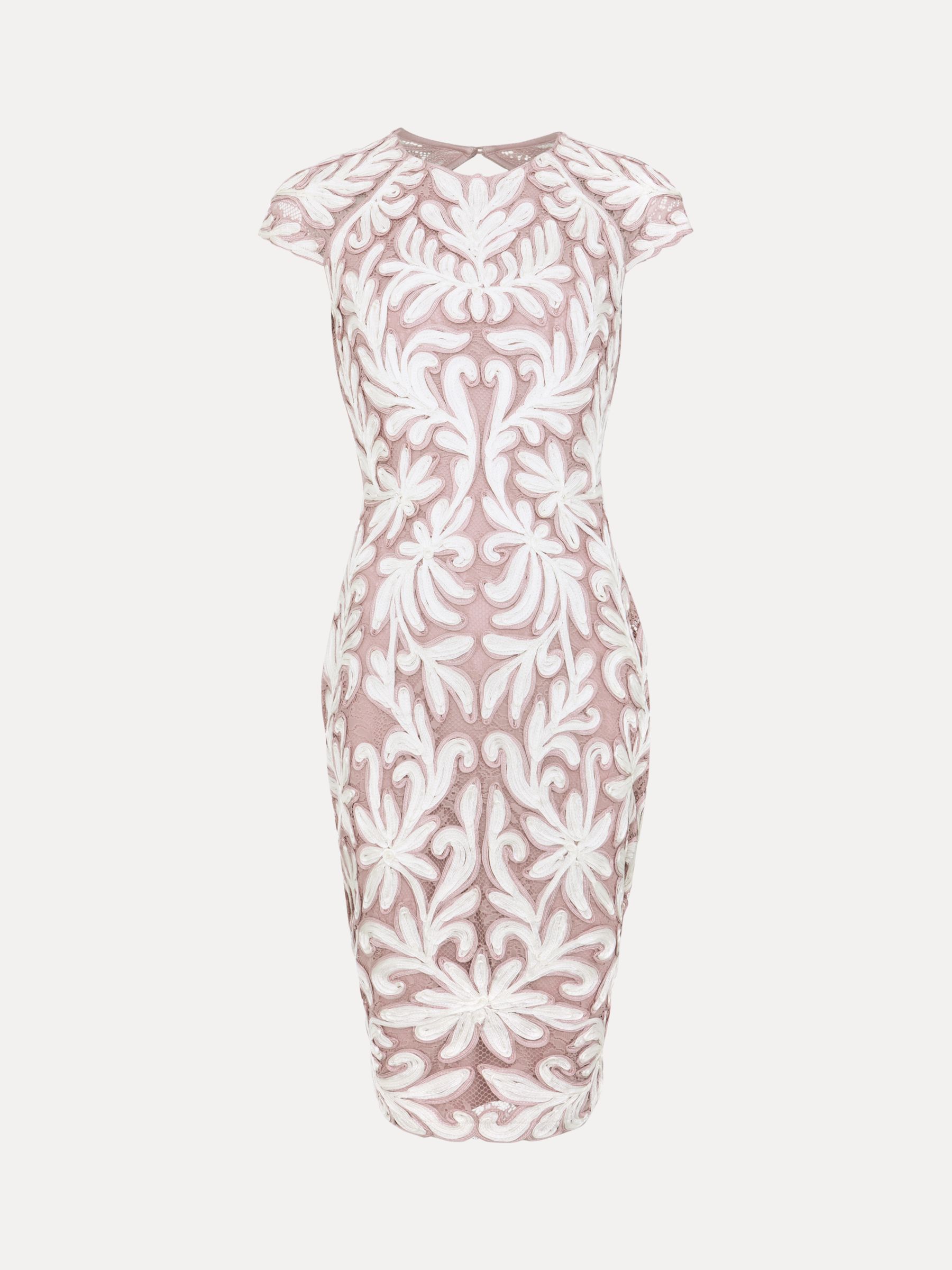 Phase Eight Karima Tapework Knee Length Dress, Pale Pink, 12