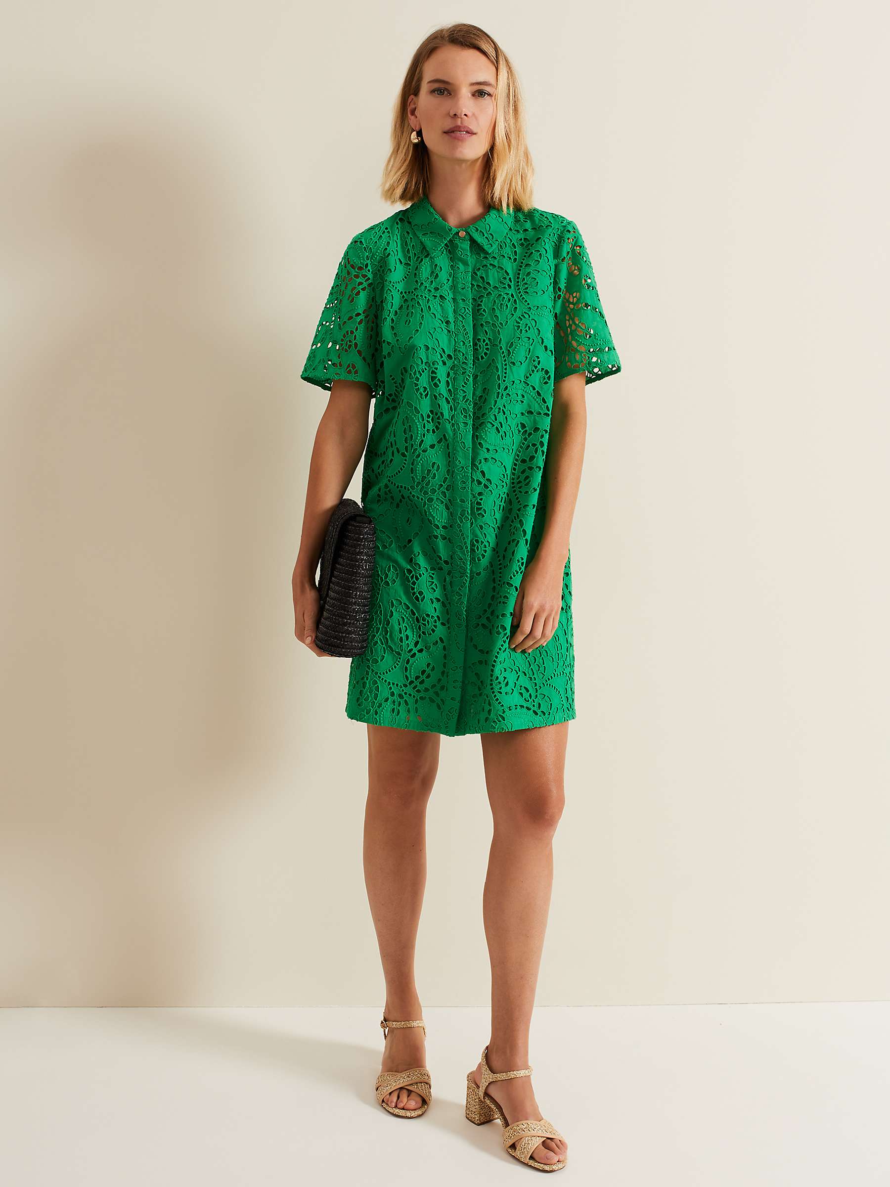 Buy Phase Eight Nicky Broderie Swing Dress, Green Online at johnlewis.com