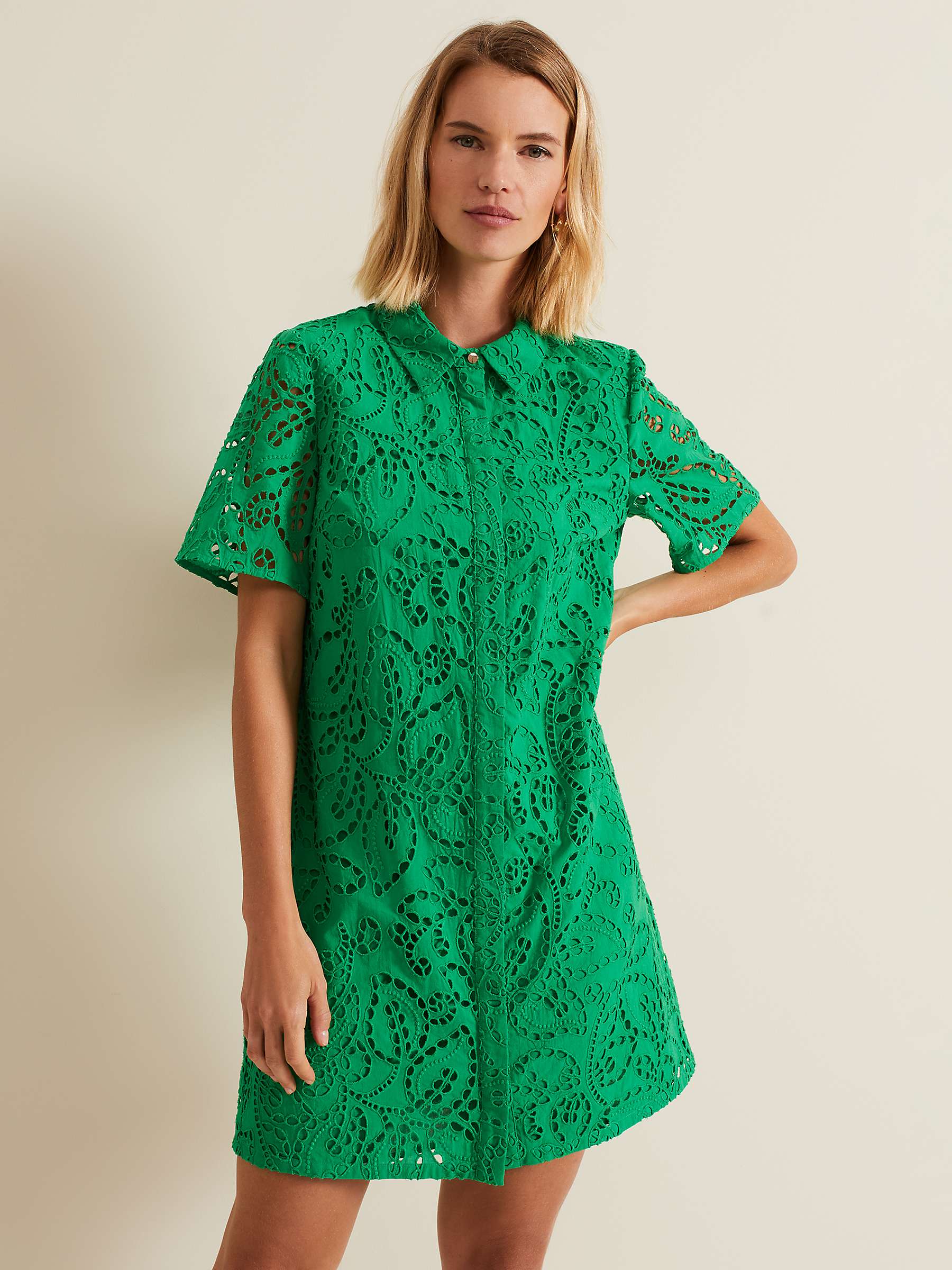 Buy Phase Eight Nicky Broderie Swing Dress, Green Online at johnlewis.com
