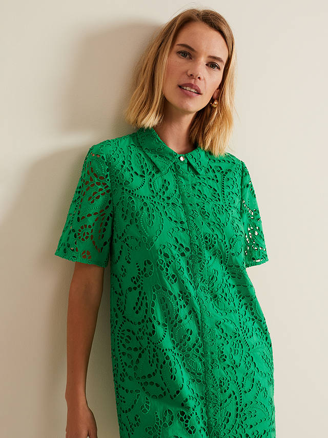 Phase Eight Nicky Broderie Swing Dress, Green