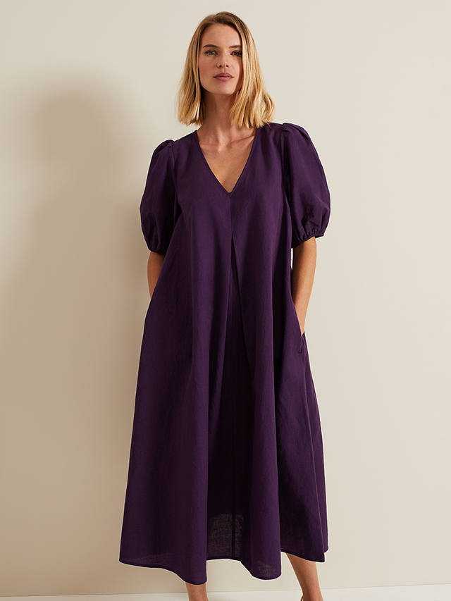 Phase Eight Lotty Puff Sleeve Midi Dress, Purple