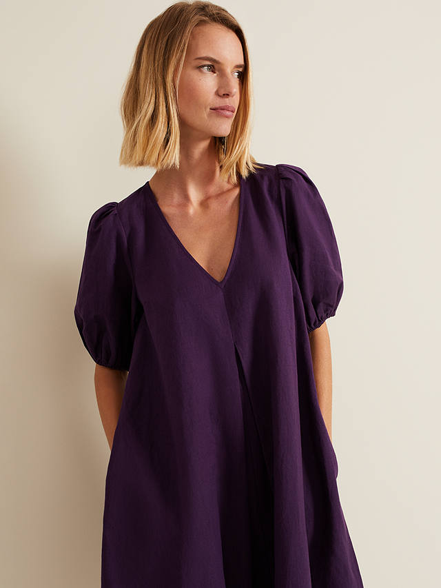 Phase Eight Lotty Puff Sleeve Midi Dress, Purple