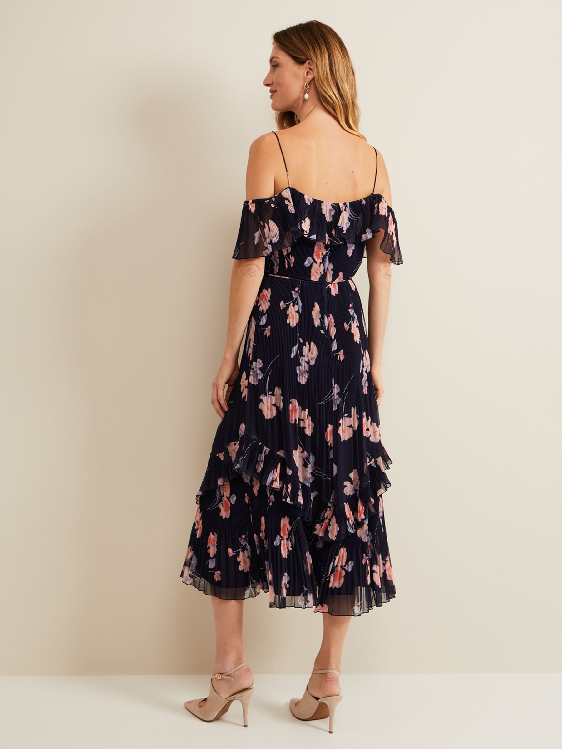 Buy Phase Eight Bridie Floral Print Plisse Midi Dress, Navy/Multi Online at johnlewis.com