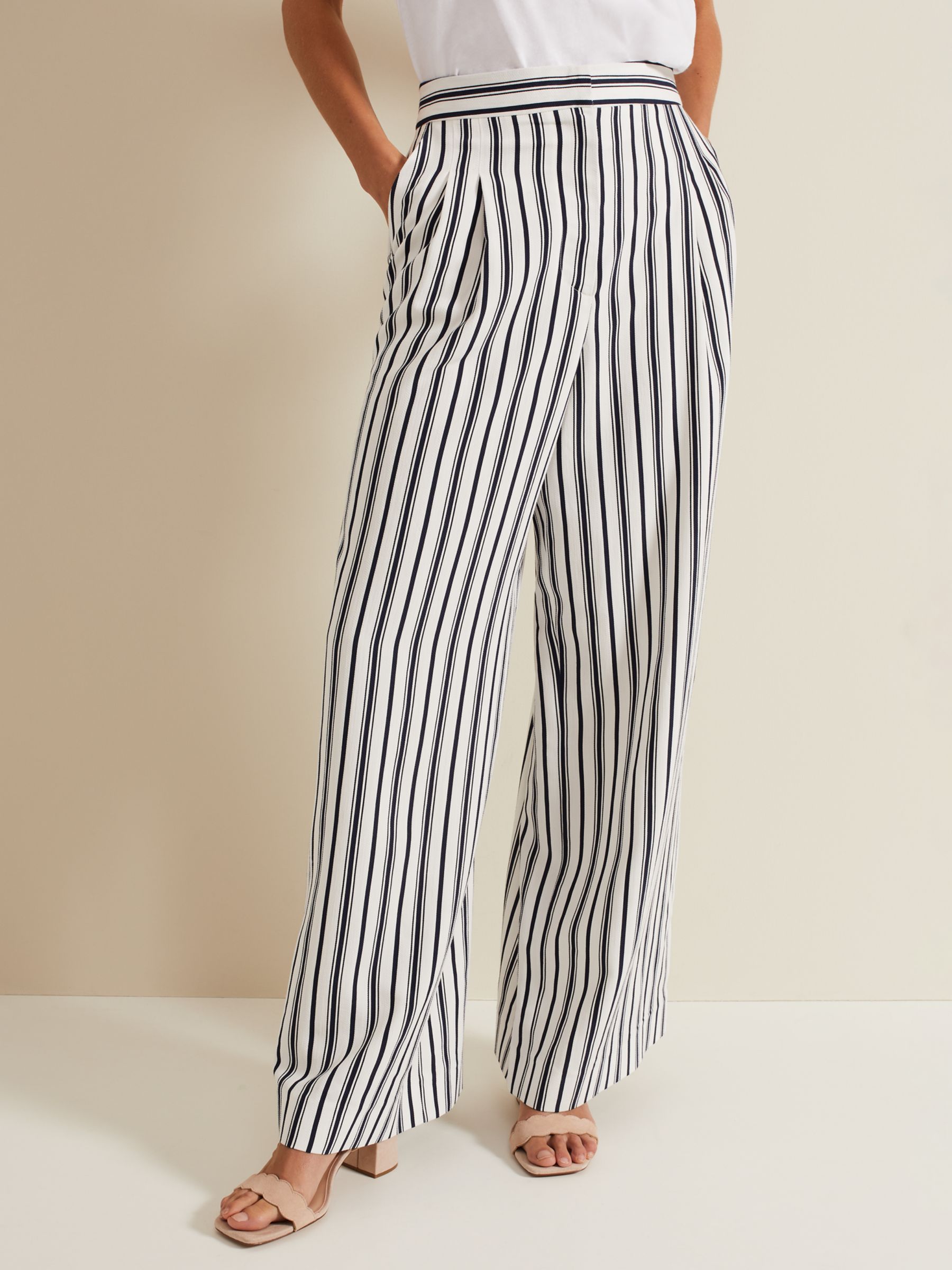 Buy Phase Eight Selene Stripe Wide Leg Trousers, Navy/Ivory Online at johnlewis.com