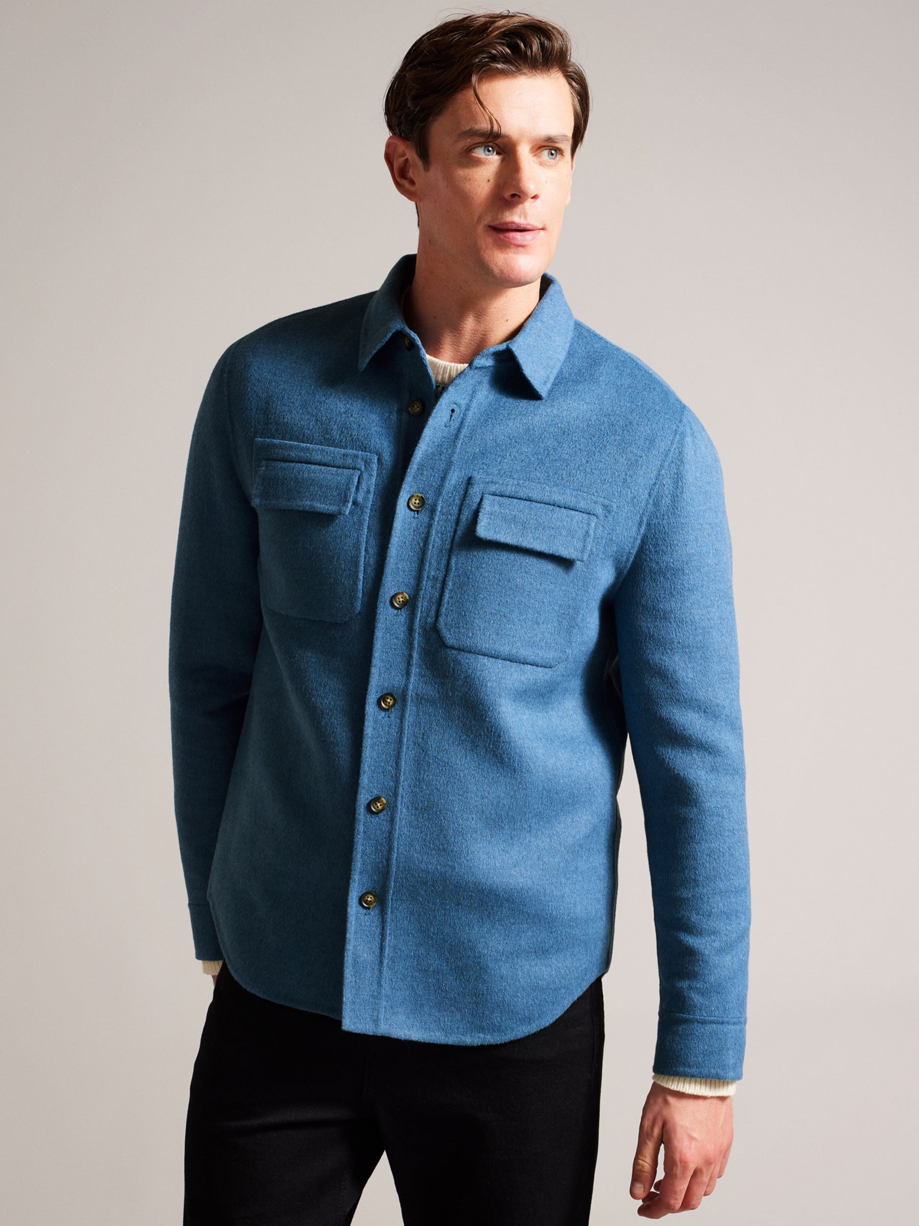Ted Baker Dalch Wool Blend Shirt, Blue Mid, S