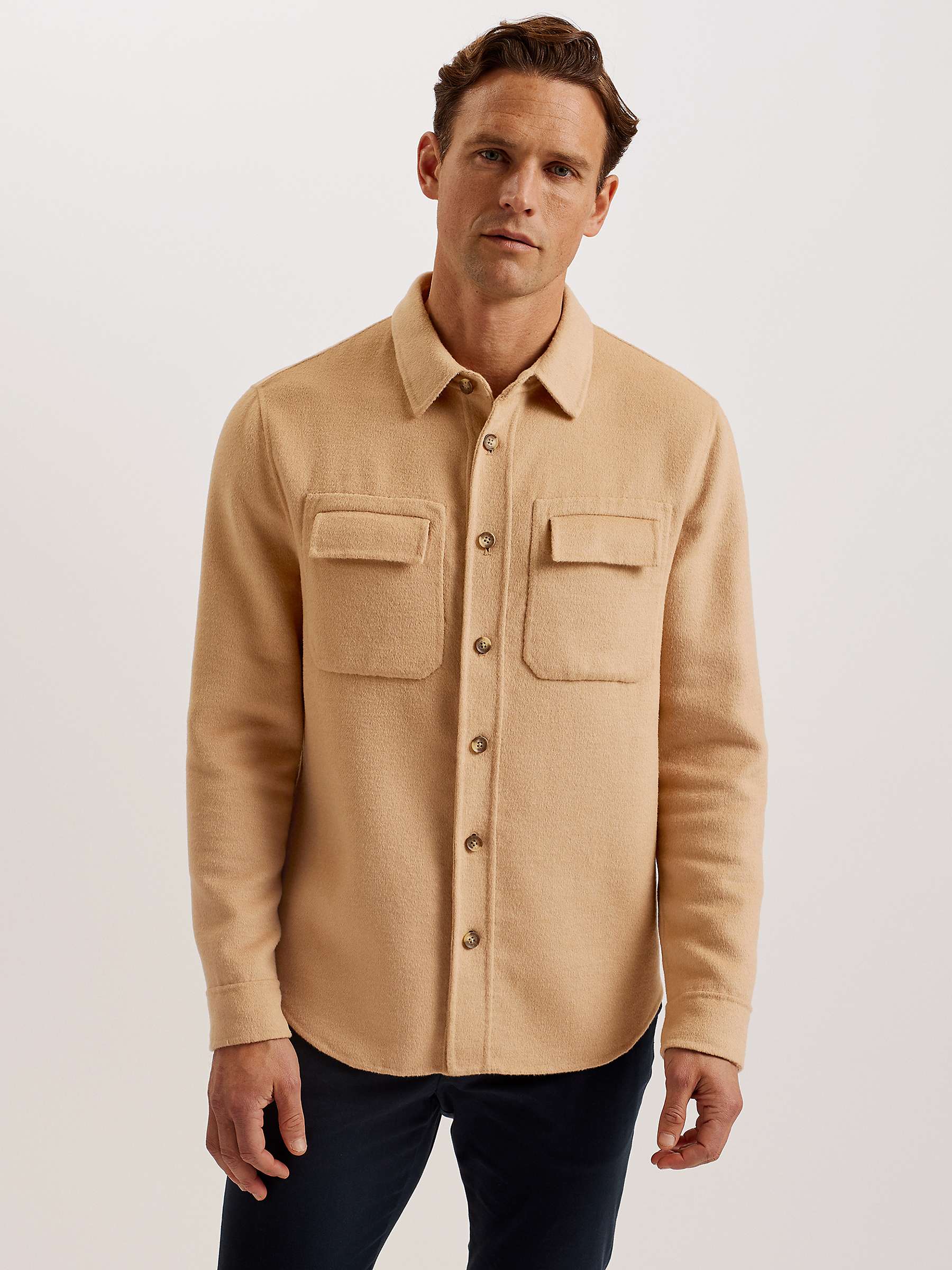 Buy Ted Baker Dalch Long Sleeve Splittable Wool Blend Shirt, Tan Online at johnlewis.com