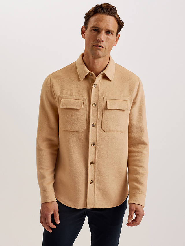 Ted Baker Dalch Long Sleeve Splittable Wool Blend Shirt, Tan