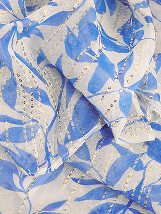 Phase Eight Simi Leaf Print Flared Sleeve Sheer Blouse, Blue/White