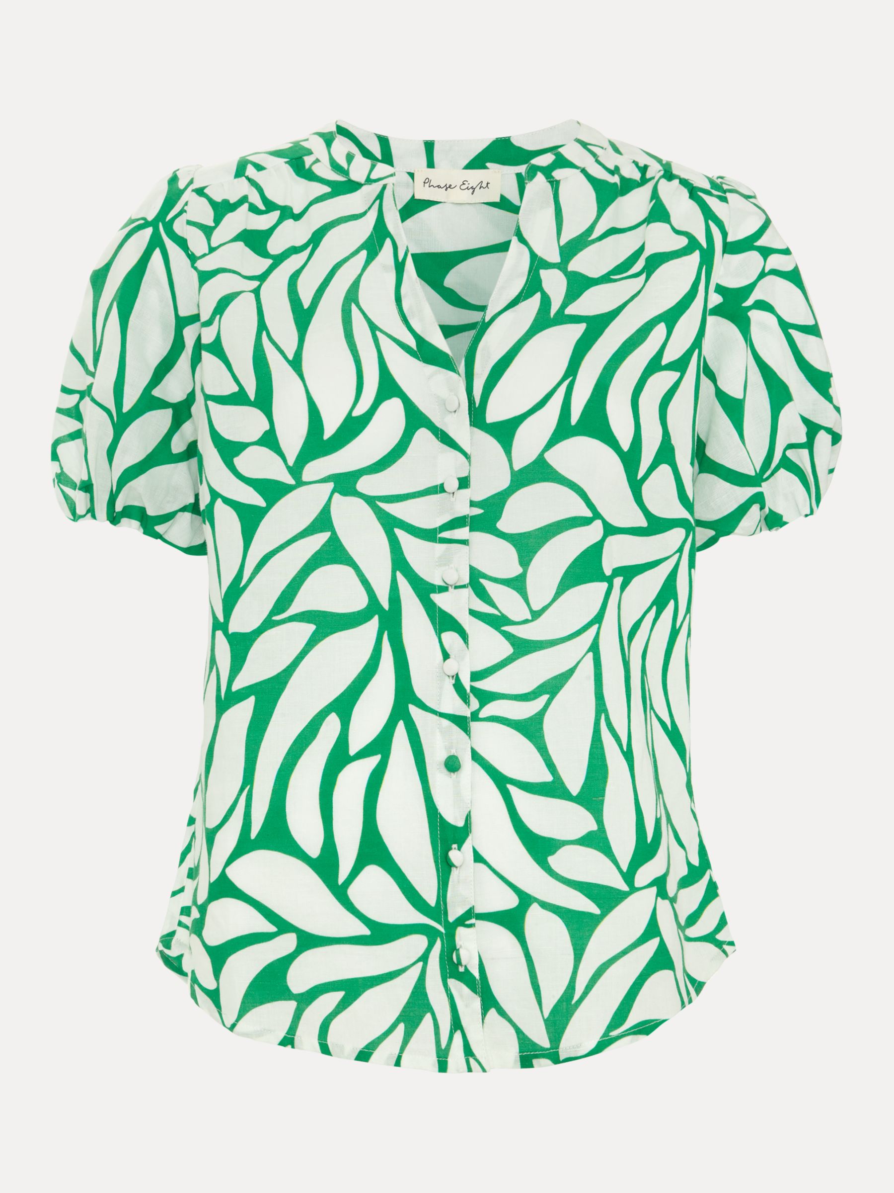 Phase Eight Louanna Abstract Print Linen Blend Shirt, Green/Ivory, 8
