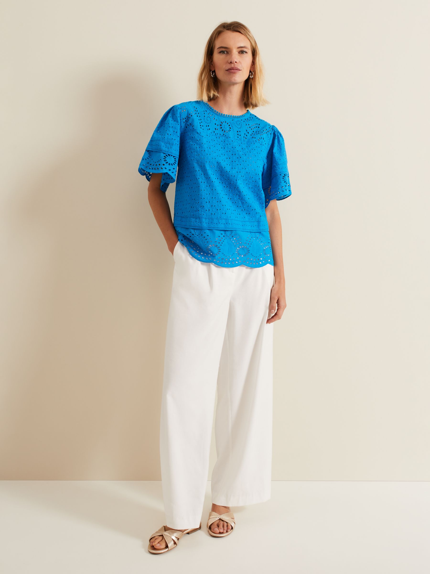 Buy Phase Eight Sage Broderie Anglaise Cotton Top, Bright Blue Online at johnlewis.com