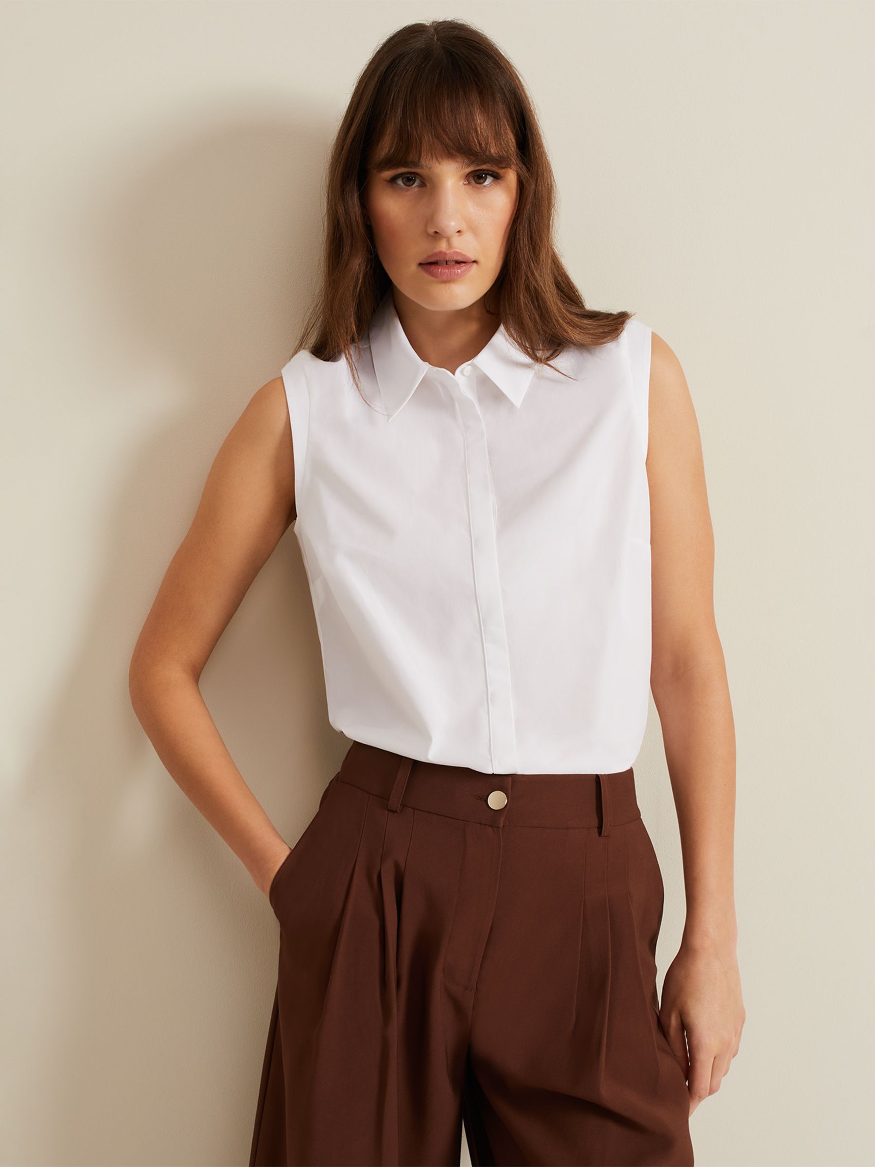 Buy Phase Eight Aimee Sleeveless Cotton Shirt, White Online at johnlewis.com