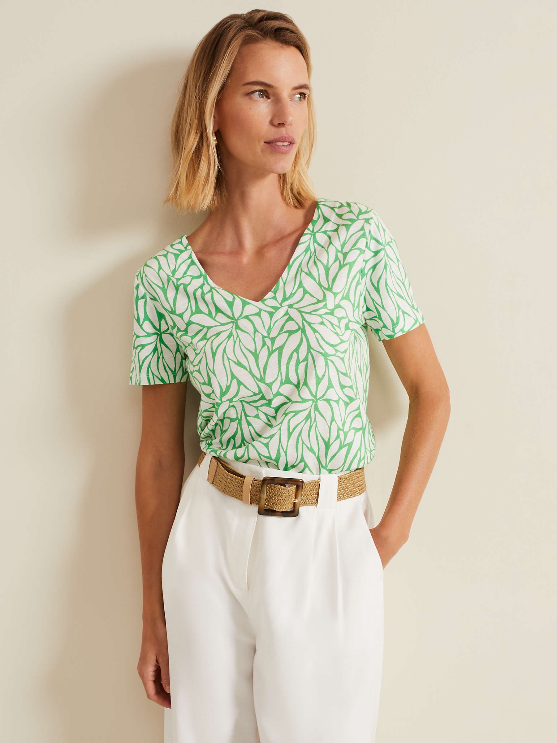 Buy Phase Eight Alice Abstract Print V Neck Cotton Top, Green Online at johnlewis.com