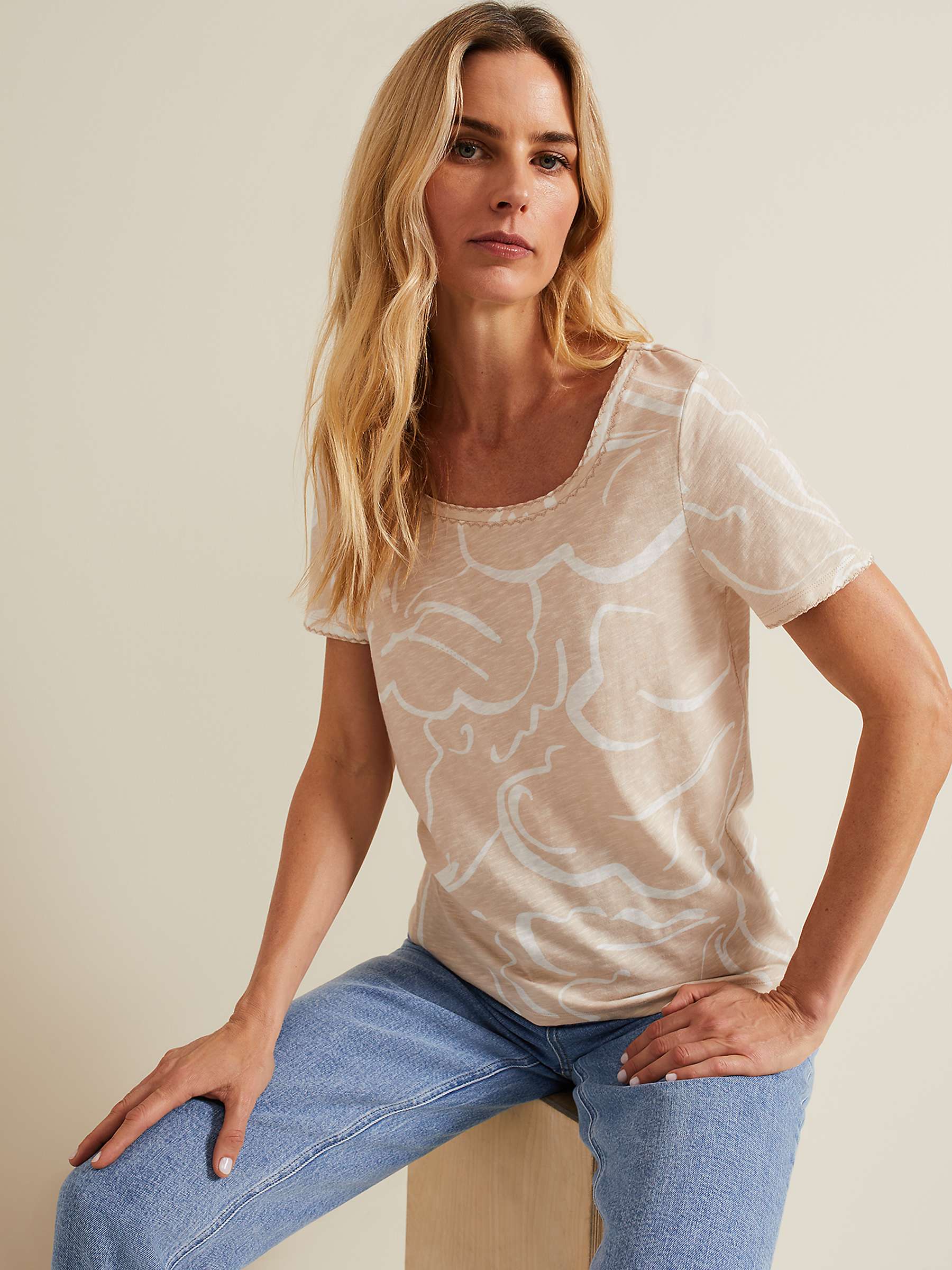 Buy Phase Eight Nia Cotton Linear Print Top, Neutral Online at johnlewis.com