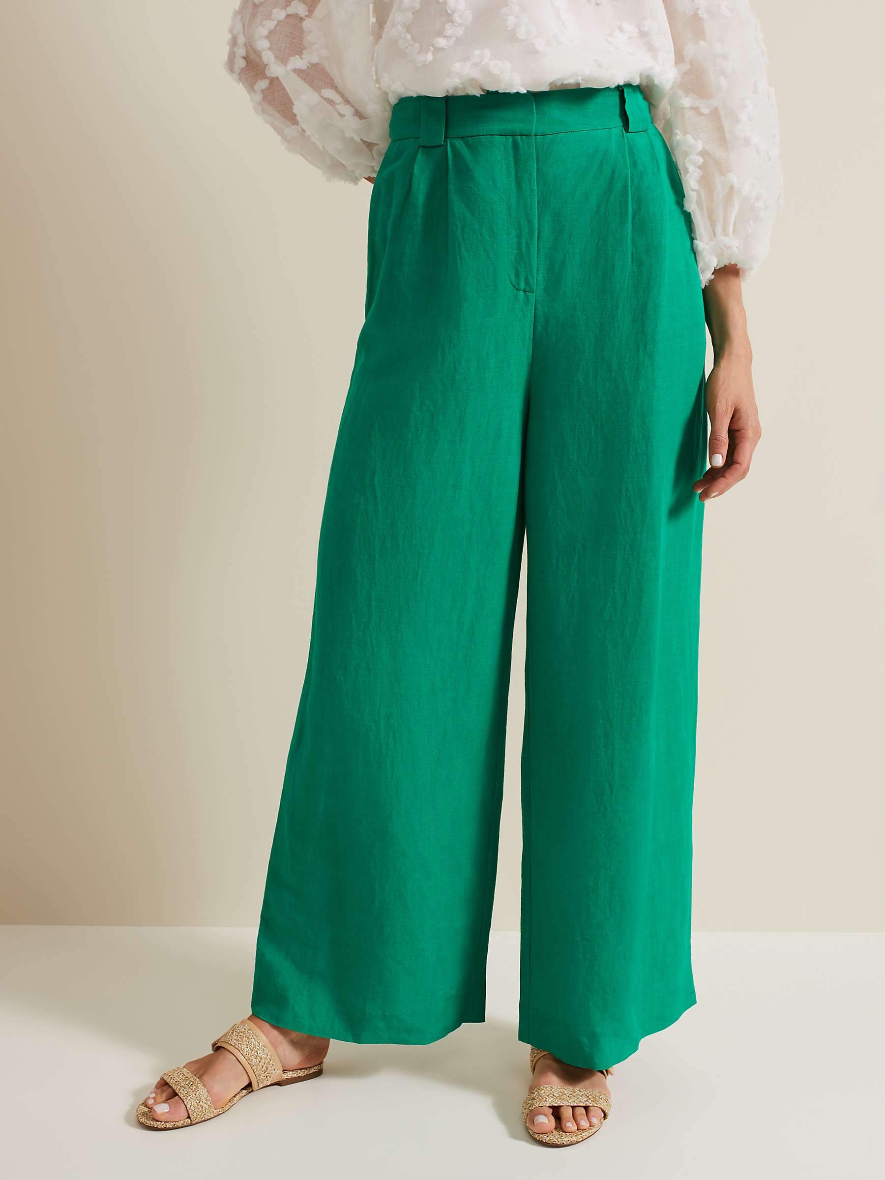 Buy Phase Eight Lottie Linen Blend Wide Leg Trousers, Green Online at johnlewis.com