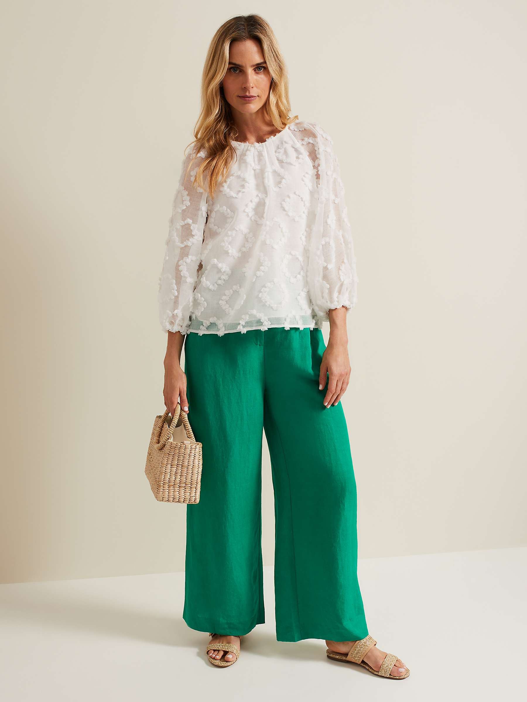 Buy Phase Eight Lottie Linen Blend Wide Leg Trousers, Green Online at johnlewis.com