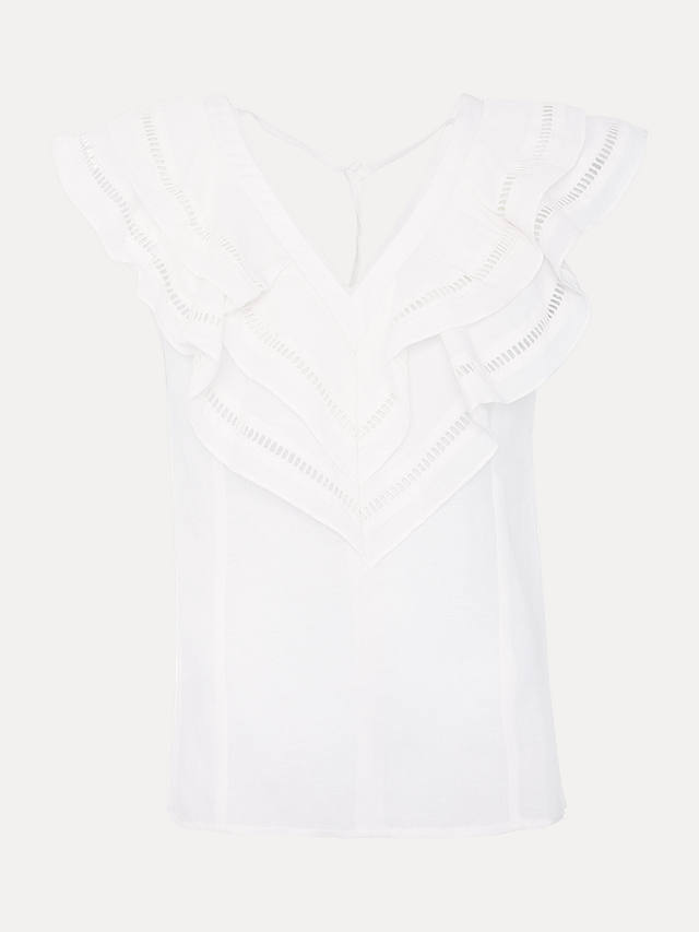 Phase Eight Rosey Embroidered Frill Neck Linen Blend Blouse, White