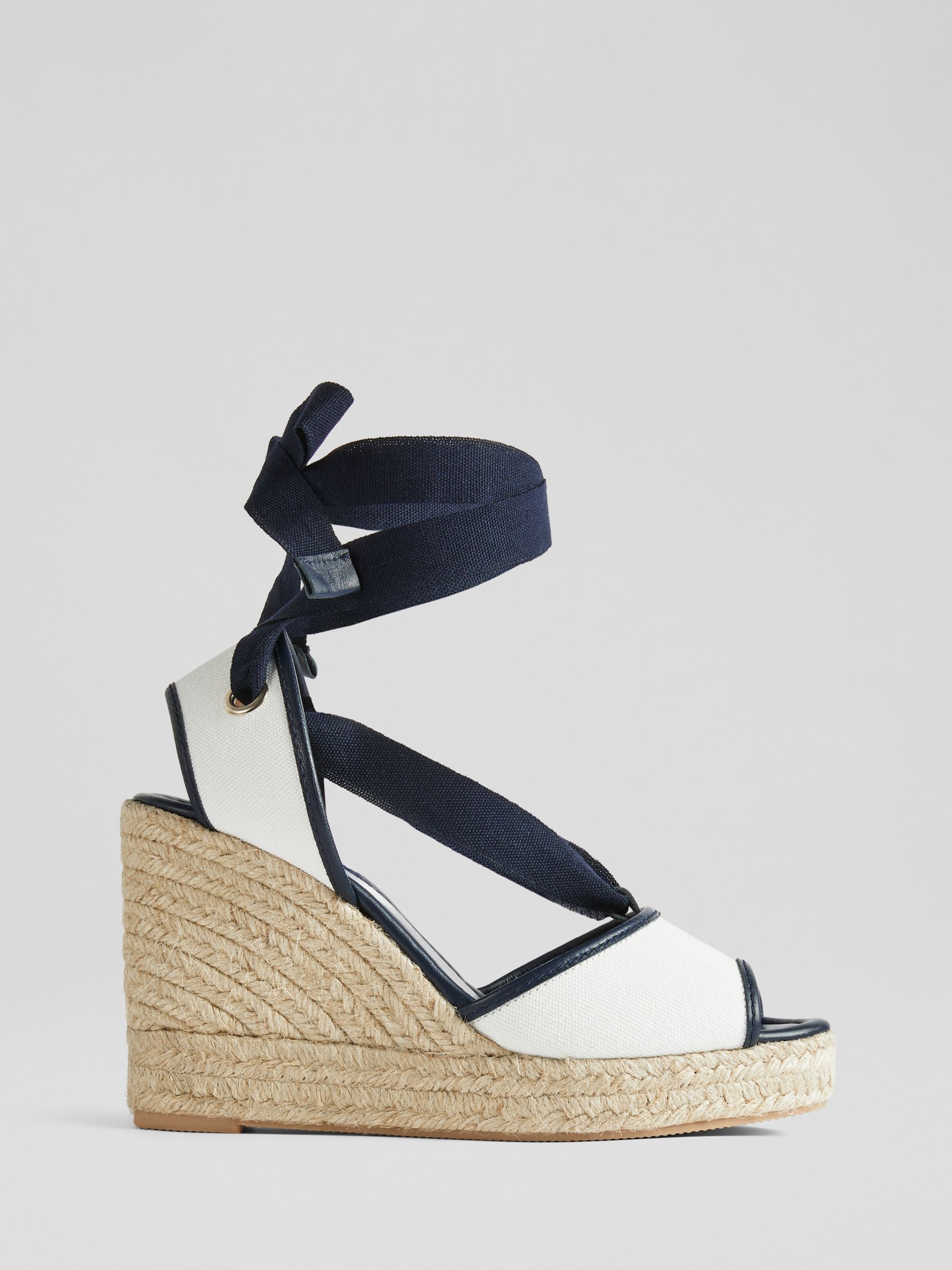 L.K.Bennett Chiara Espadrille Wedge Sandals, Navy/Cream, 2