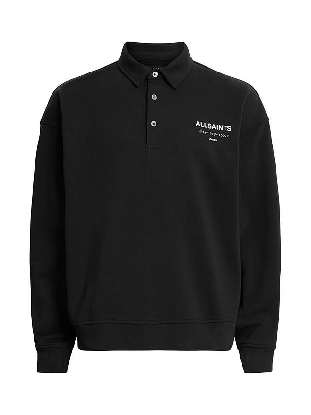 AllSaints Underground Organic Cotton Long Sleeve Polo Shirt, Black