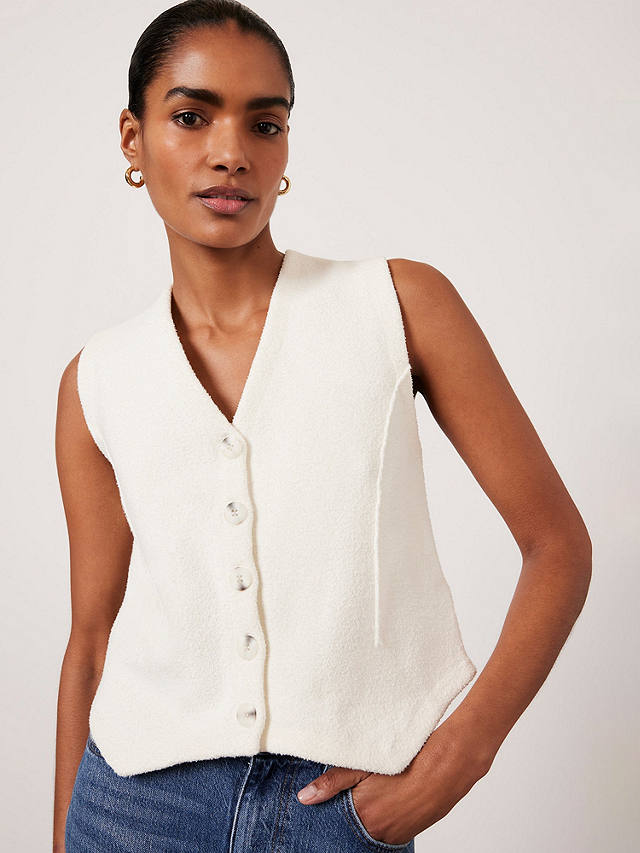 Mint Velvet Button Knit Waistcoat, White Ivory