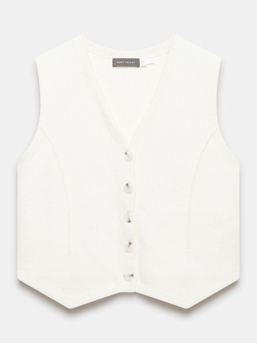 Mint Velvet Button Knit Waistcoat, White Ivory, S