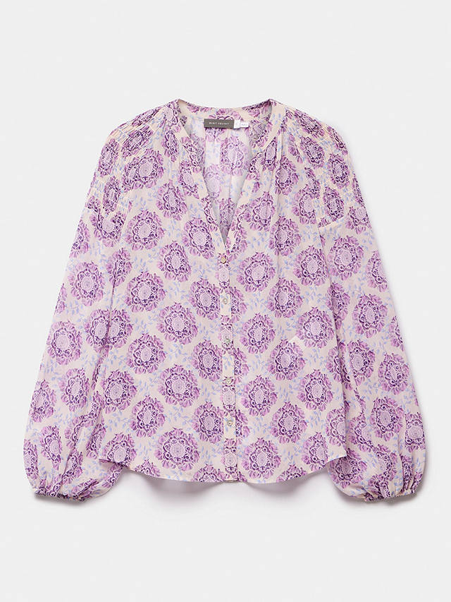 Mint Velvet Floral Print Shirred Shoulder Blouse, Purple/Multi