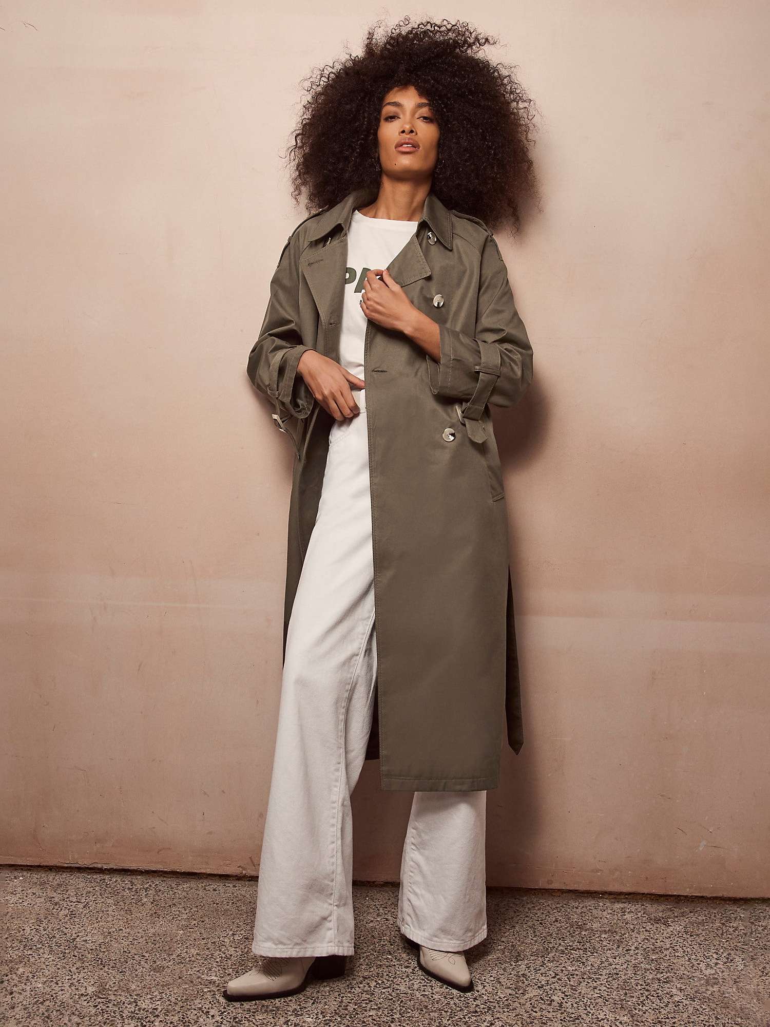 Buy Mint Velvet Double Breasted Longline Structured Trench Coat, Green Khaki Online at johnlewis.com