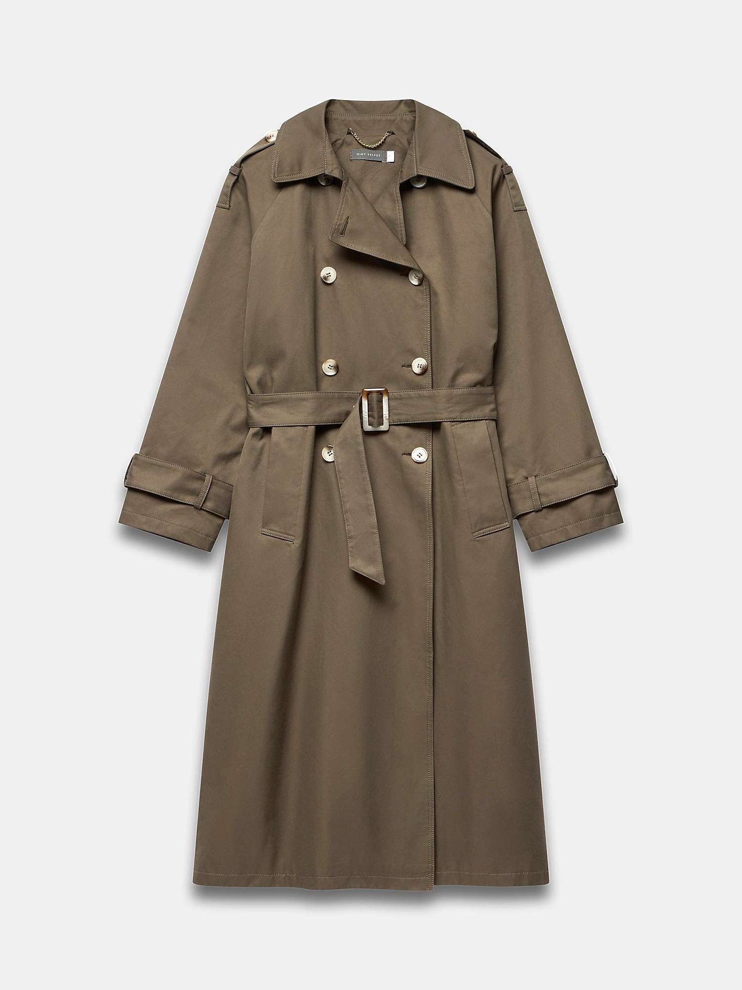 Buy Mint Velvet Double Breasted Longline Structured Trench Coat, Green Khaki Online at johnlewis.com