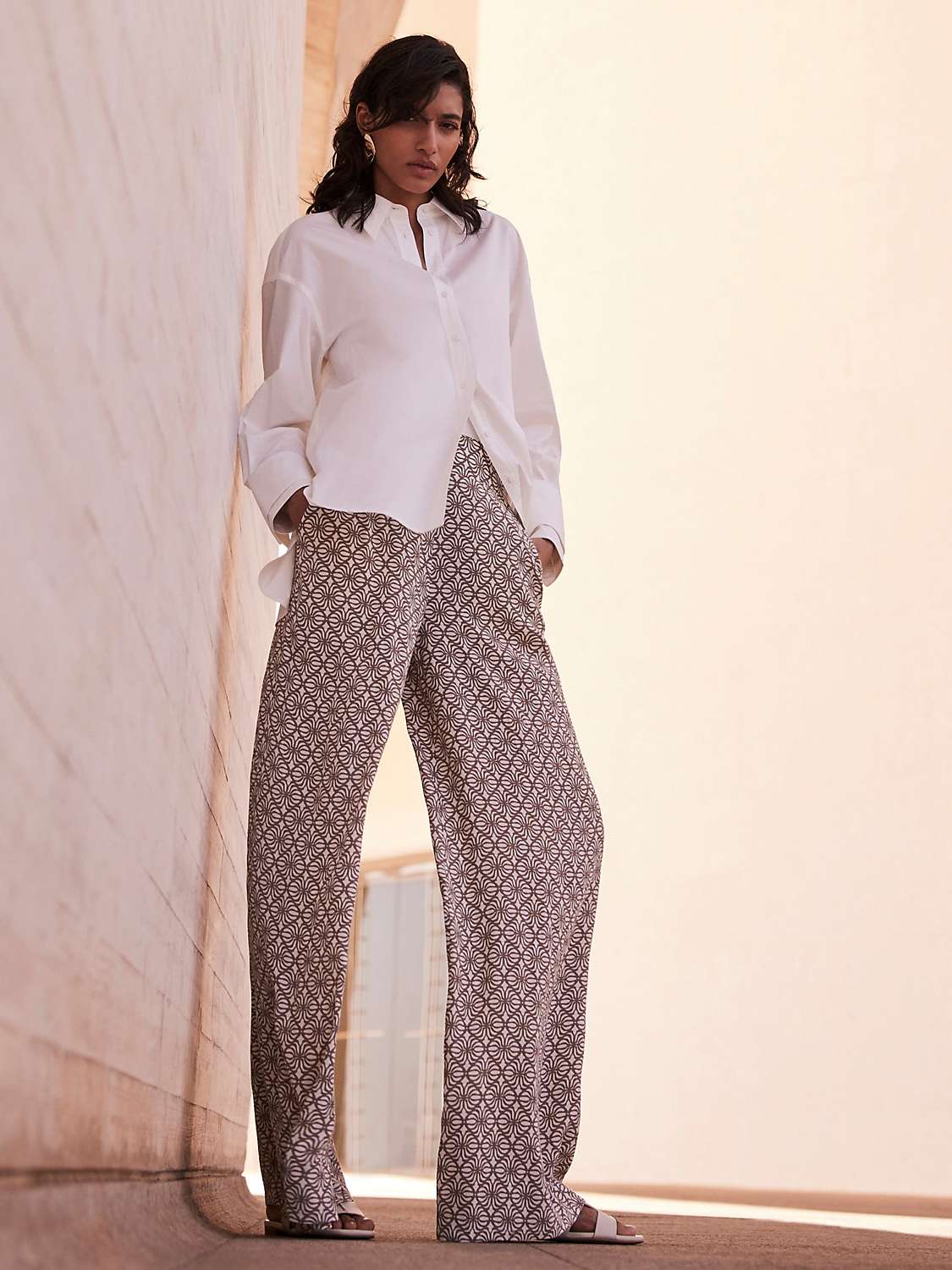 Buy Mint Velvet Geometric Print Wide Leg Trousers, Brown/Ivory Online at johnlewis.com