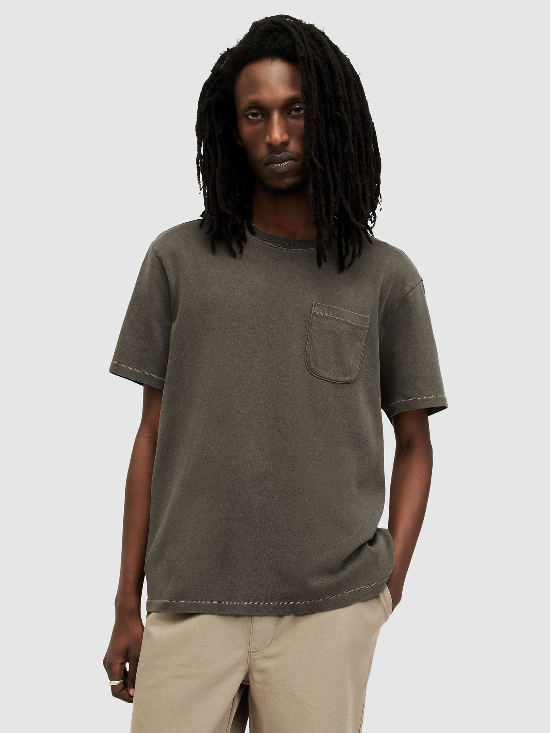 Buy AllSaints Cole Short Sleeve Crew T-Shirt, Khaki Online at johnlewis.com