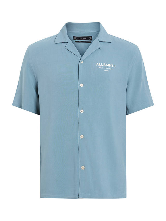 AllSaints Underground Short Sleeve Revere Collar Shirt, Blue