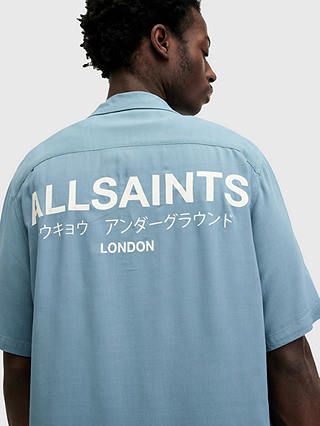 AllSaints Underground Short Sleeve Revere Collar Shirt, Blue