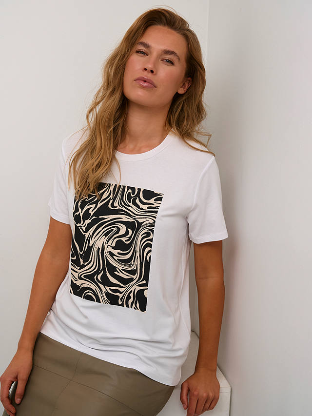 KAFFE Elin Short Sleeve Graphic T-Shirt, White/Black Graphic